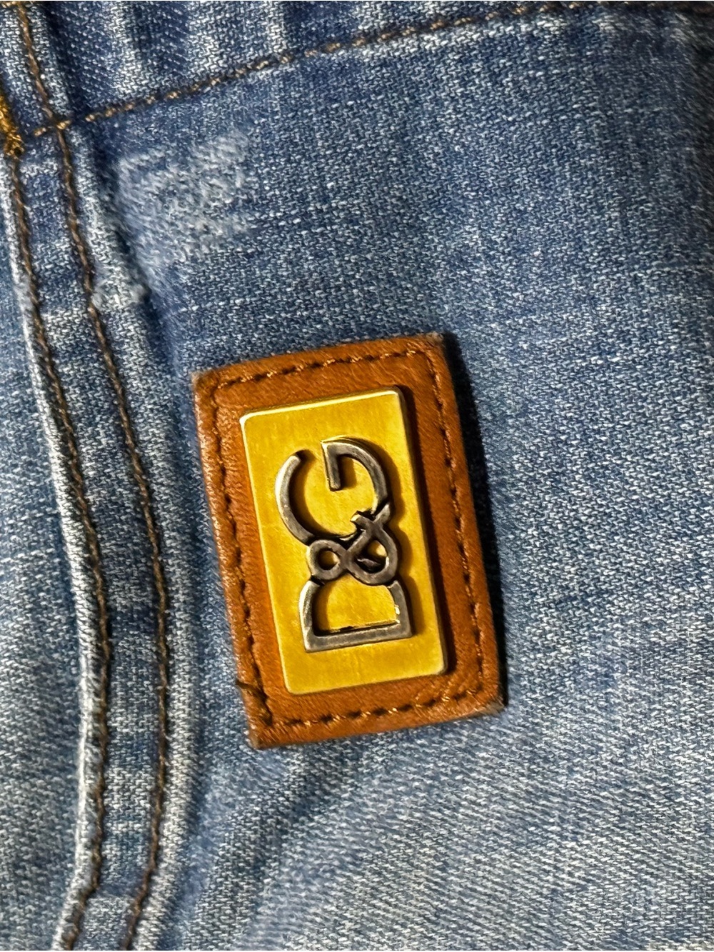 Dolce & Gabbana Denim Jeans with Tan Leather Logo Patch